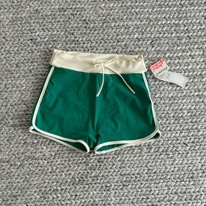 FP Movement by Free People Green Swim Shorts with Cream Waistband